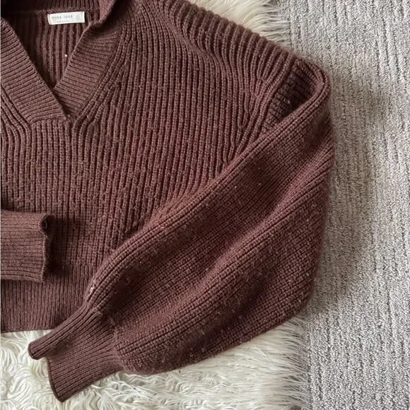 Miss Love Brown Collar Crop Sweater - Picture 4 of 7